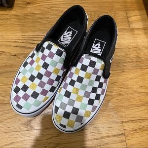 rainbow checkered vans glittery | like new | slip on | women's 7 | pastel